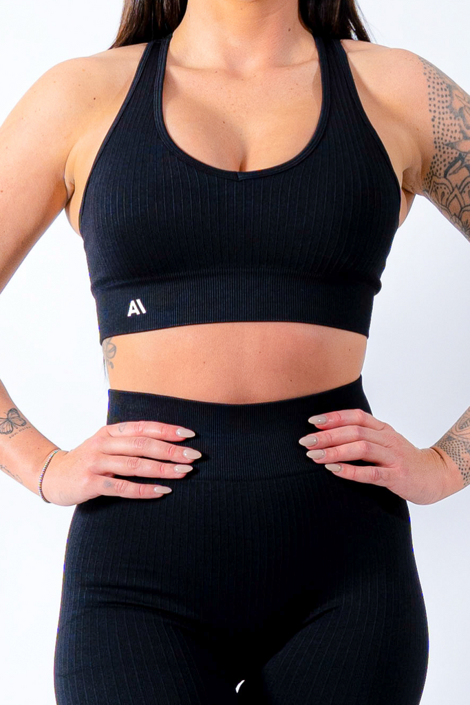 Amy Ribbed Sports Bra Black - Artemis Active