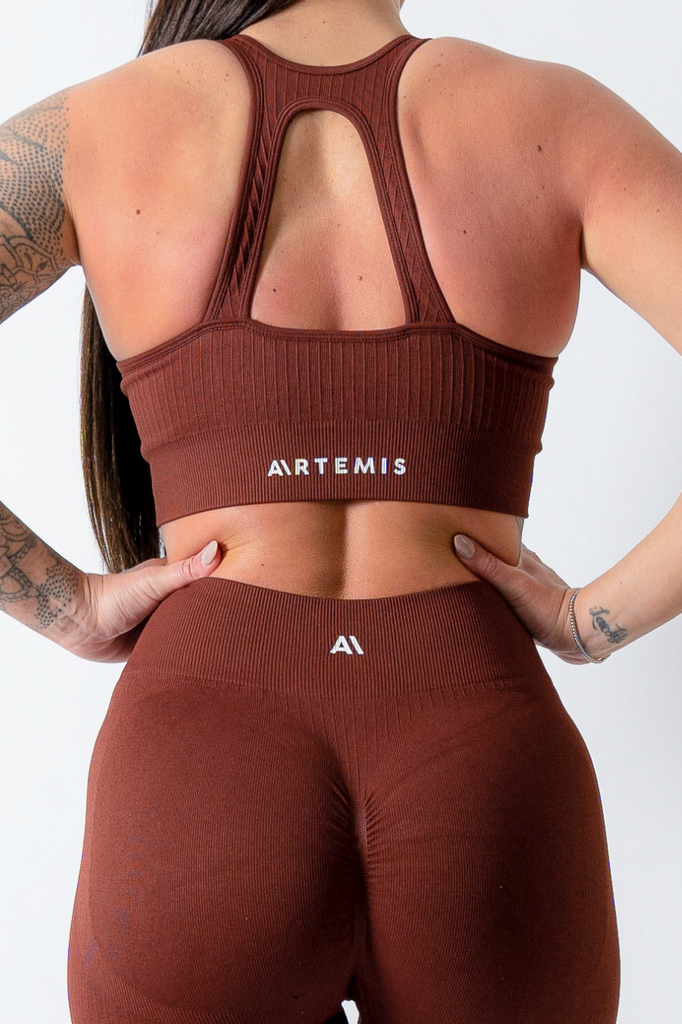 Amy Ribbed Sports Bra Brown - Artemis Active