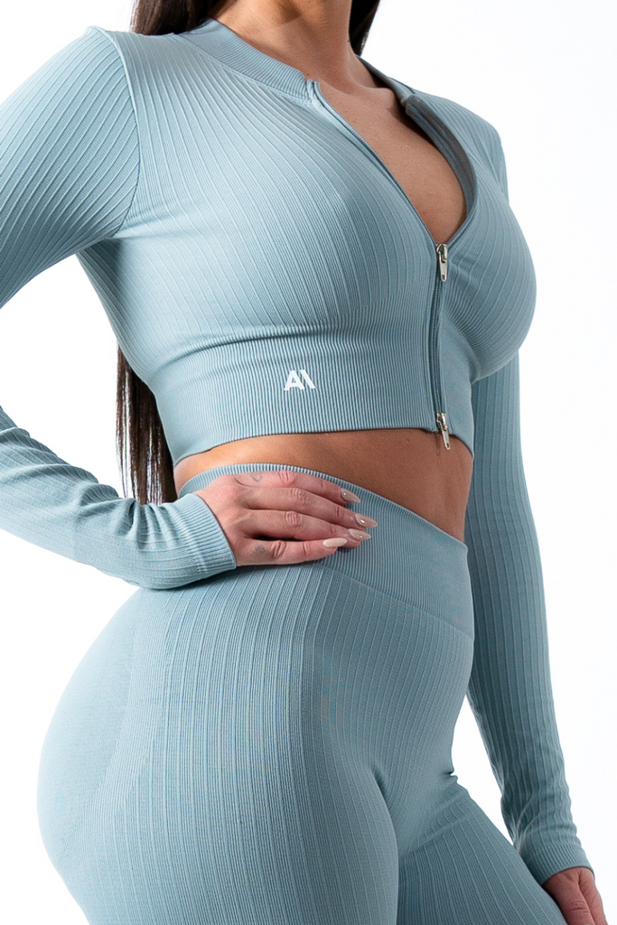 Amy Ribbed Zip Long Sleeve Top/Jacket Slate - Artemis Active