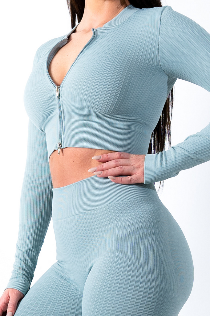 Amy Ribbed Zip Long Sleeve Top/Jacket Slate - Artemis Active