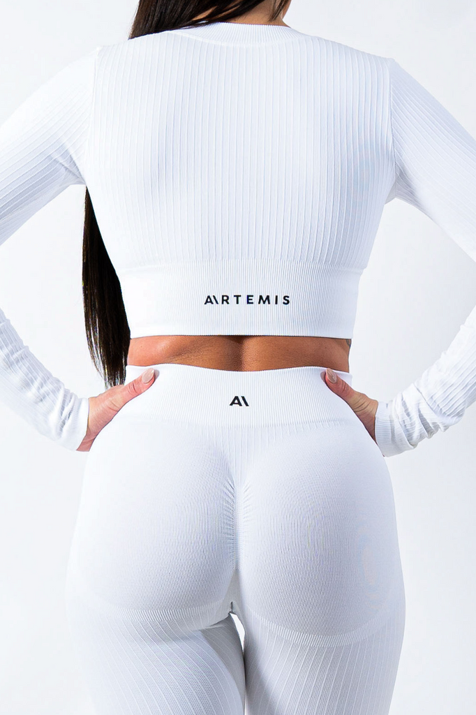 Amy Ribbed Zip Long Sleeve Top/Jacket White - Artemis Active