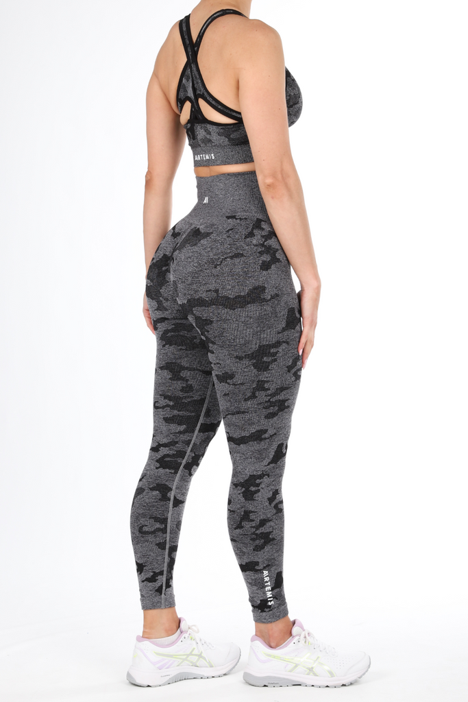 Camden Camo Sports Bra Charcoal - Artemis Active