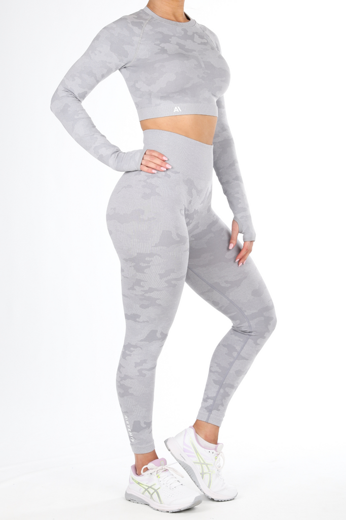 Camden Camo Crop Top Grey - Artemis Active