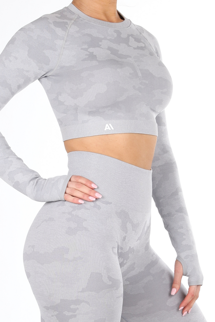 Camden Camo Crop Top Grey - Artemis Active