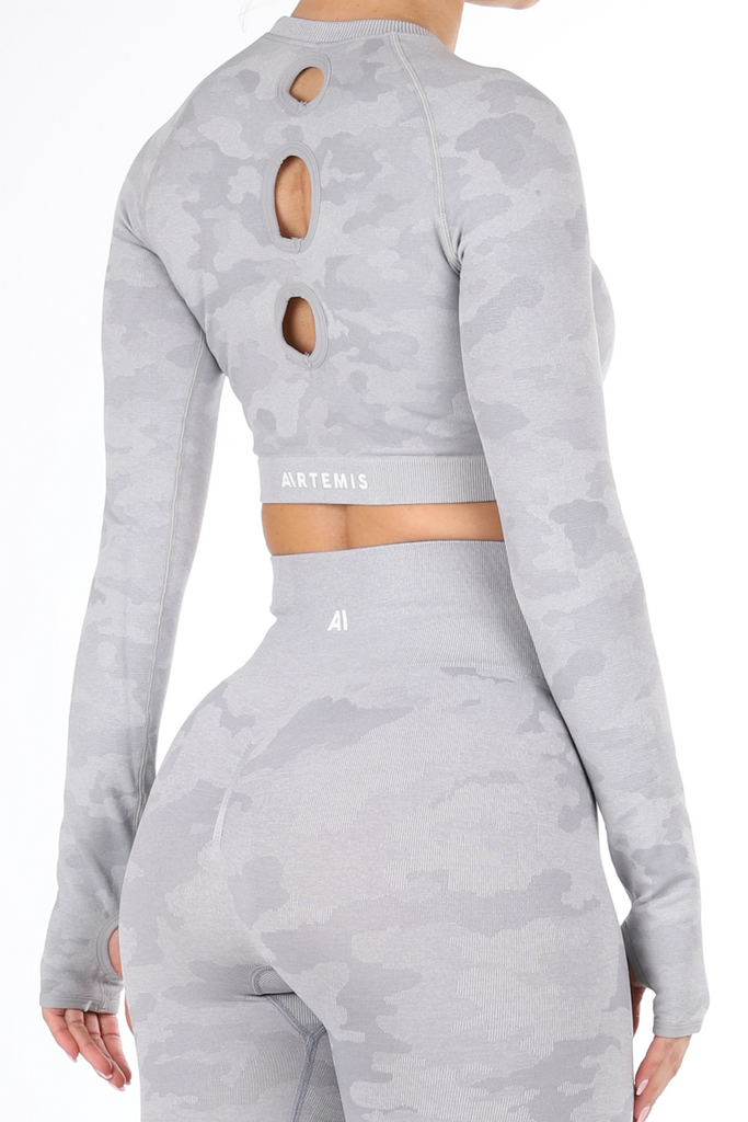Camden Camo Crop Top Grey - Artemis Active