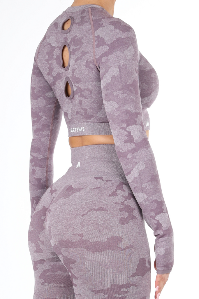 Camden Camo Crop Top Purple - Artemis Active