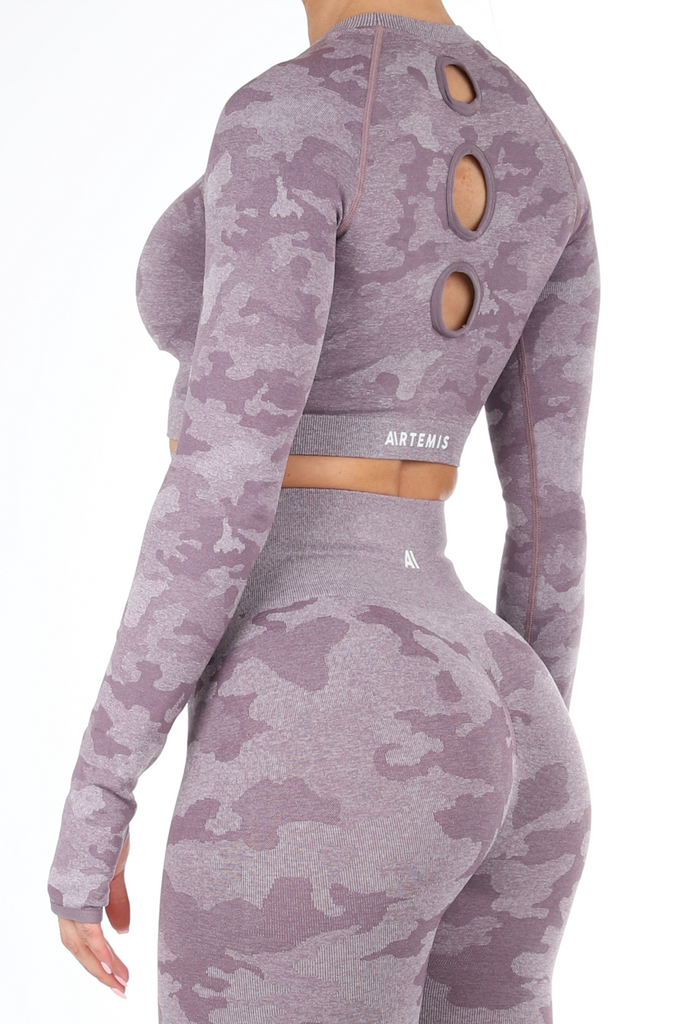 Camden Camo Crop Top Purple - Artemis Active