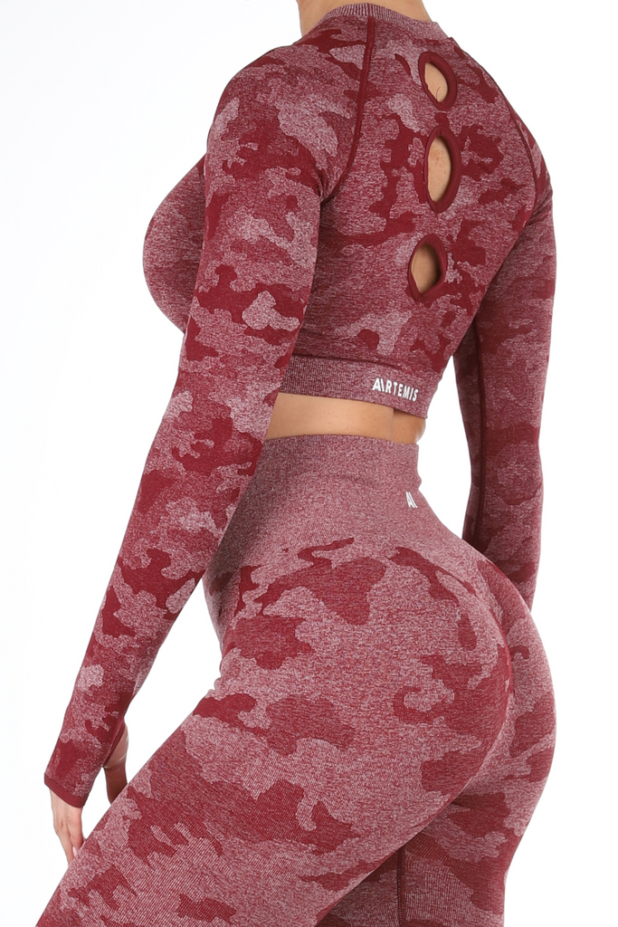 Camden Camo Crop Top Wine Red - Artemis Active