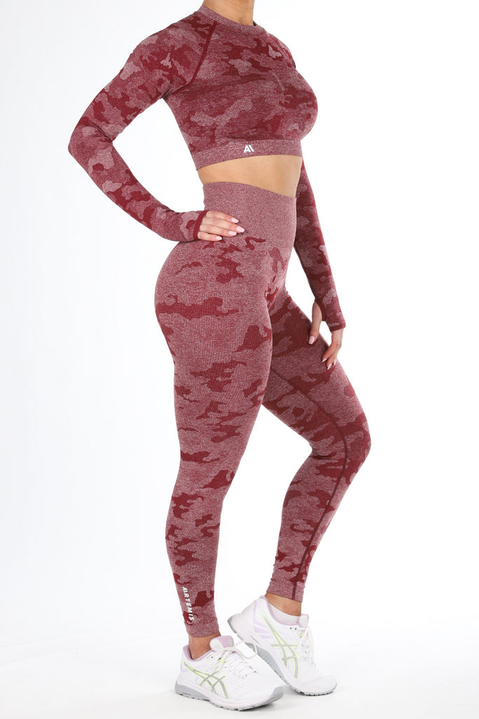 Camden Camo Crop Top Wine Red - Artemis Active