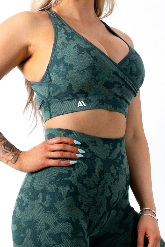 Cameron Camo Sports Bra Deep Green - Artemis Active