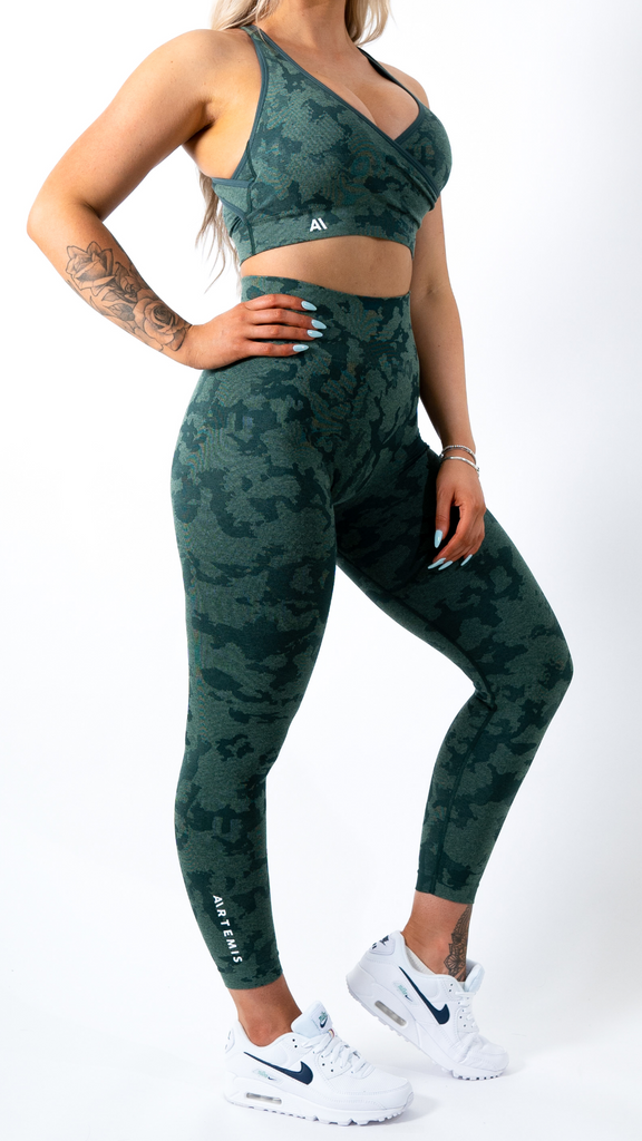 Cameron Camo Sports Bra Deep Green - Artemis Active
