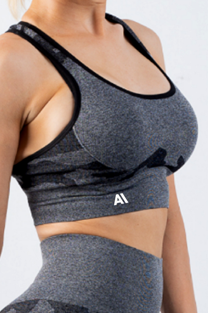 Coco Camo Sports Bra Charcoal - Artemis Active