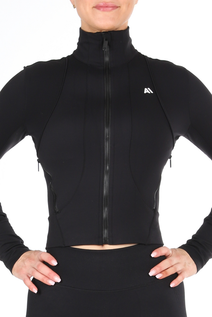 Christine Mid Length Running Jacket Black - Artemis Active