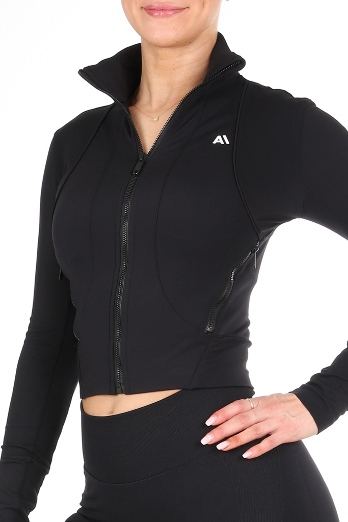 Christine Mid Length Running Jacket Black - Artemis Active