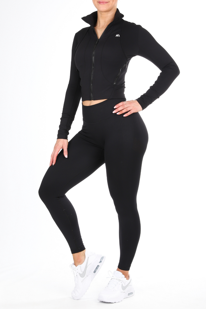 Christine Mid Length Running Jacket Black - Artemis Active