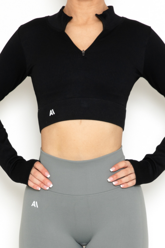 Khloe Zip Crop Top Black - Artemis Active
