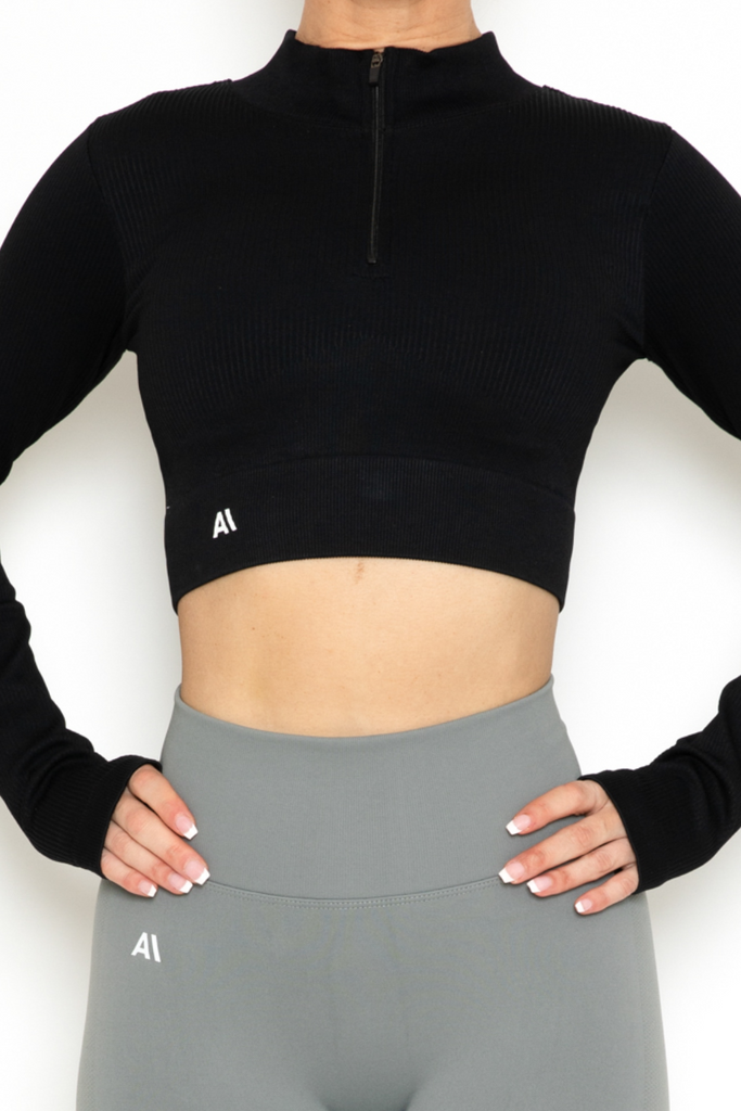Khloe Zip Crop Top Black - Artemis Active