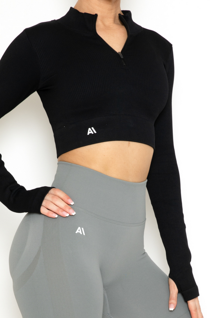 Khloe Zip Crop Top Black - Artemis Active