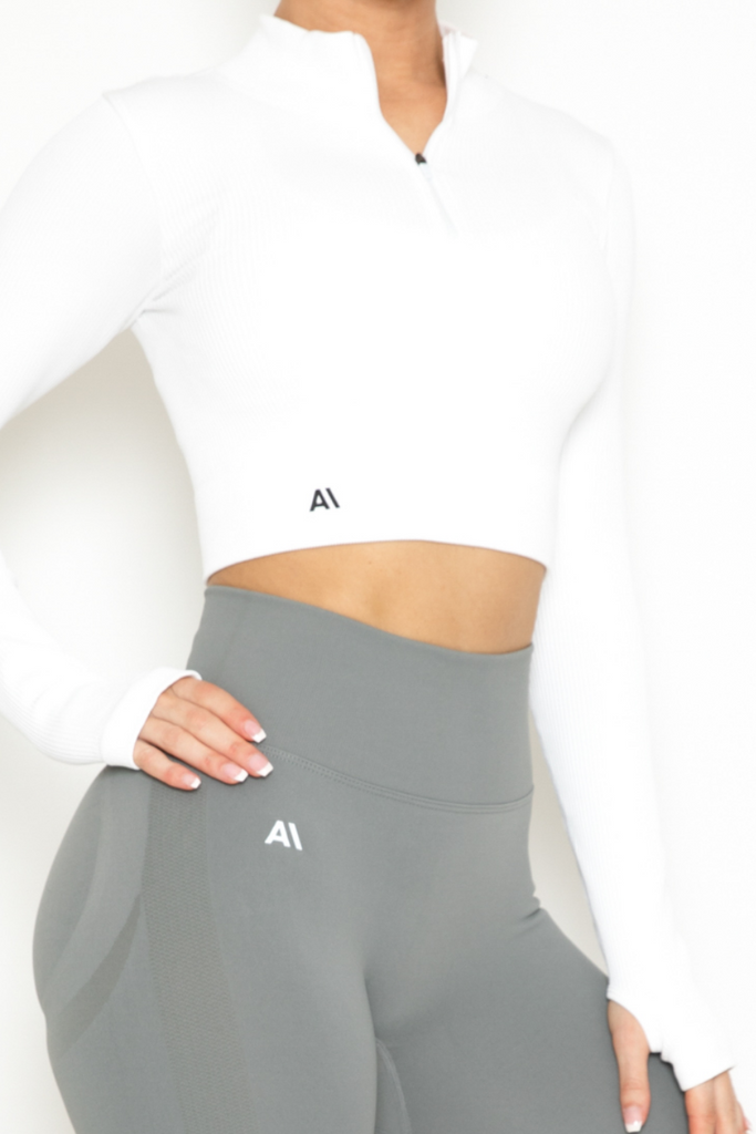 Khloe Zip Crop Top White - Artemis Active