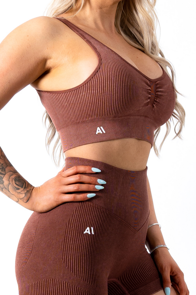 Ruby Rib Thick Strap Sports Bra Brown - Artemis Active