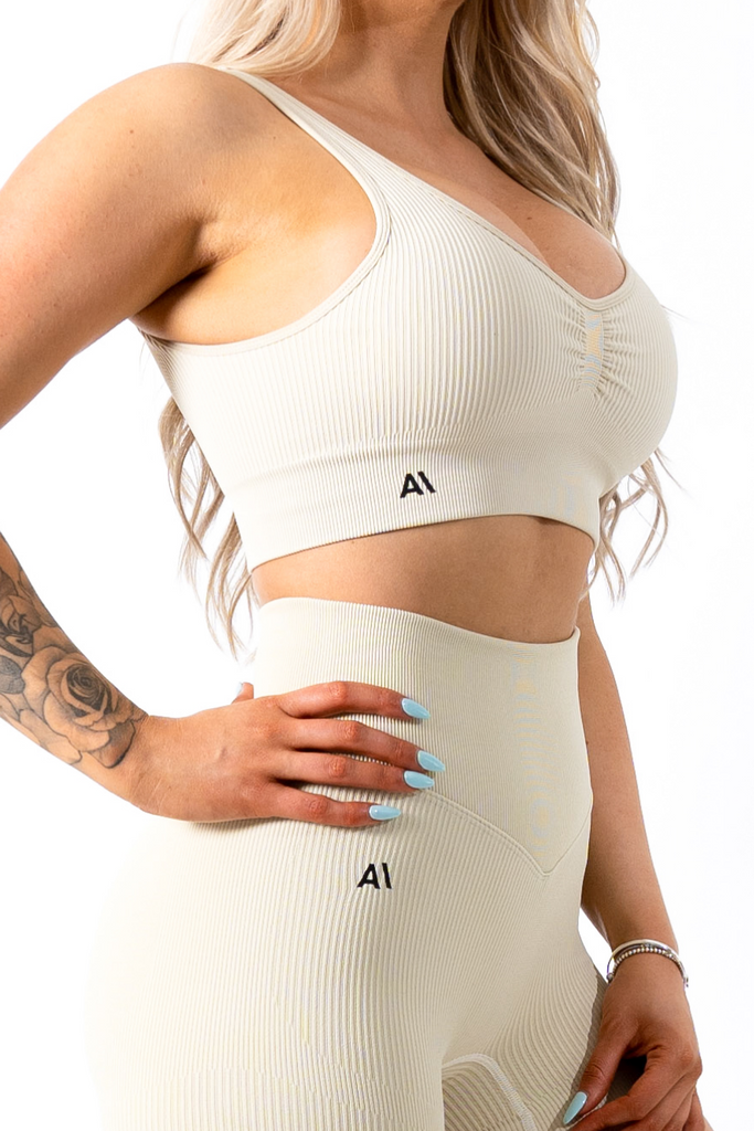 Ruby Rib Thick Strap Sports Bra Cream - Artemis Active