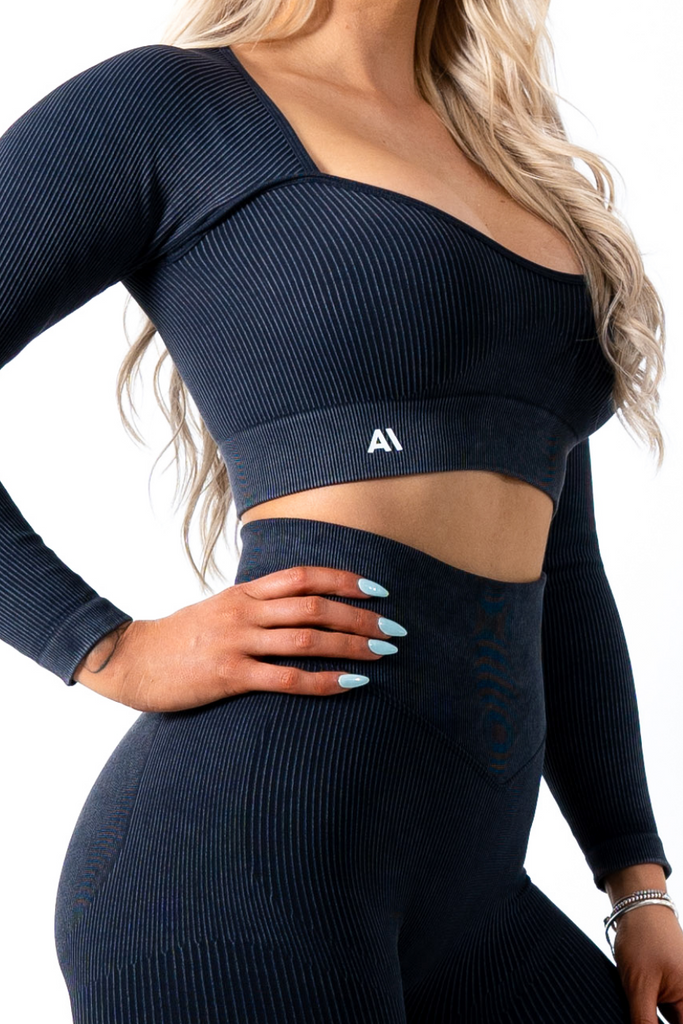 Ruby Rib Long Sleeve Crop Top Black - Artemis Active
