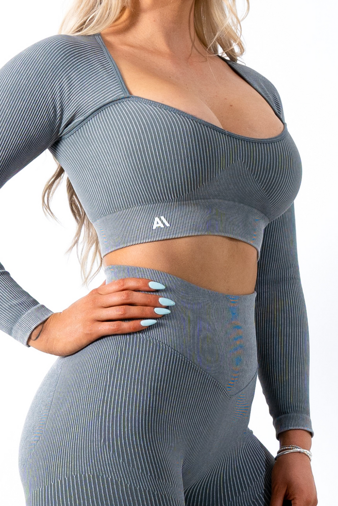 Ruby Rib Long Sleeve Crop Top Grey - Artemis Active