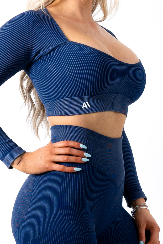 Ruby Rib Long Sleeve Crop Top Navy - Artemis Active