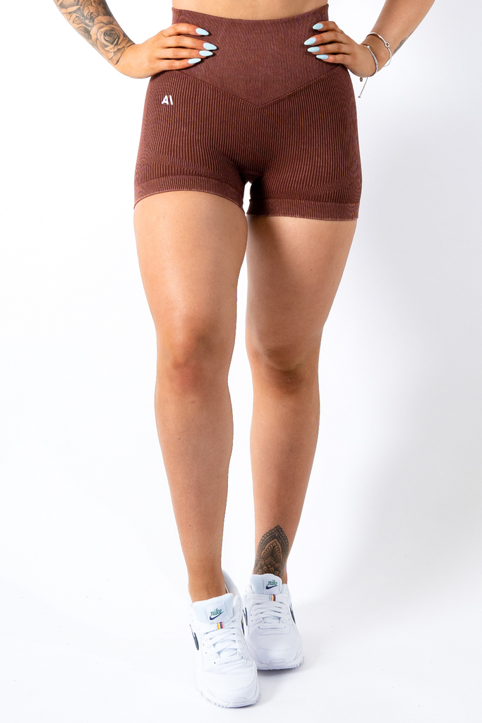 Ruby Rib Scrunchbum Shorts Brown - Artemis Active