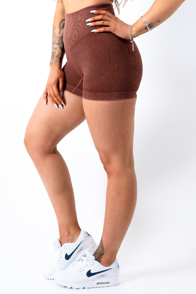 Ruby Rib Scrunchbum Shorts Brown - Artemis Active