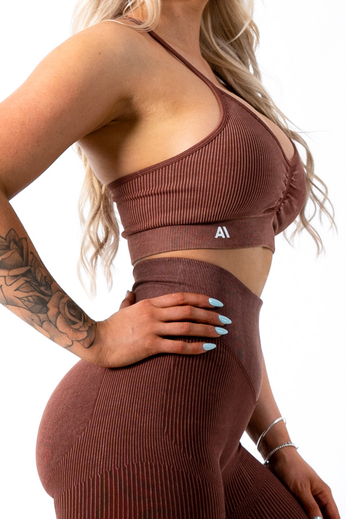 Ruby Rib Thin Strap Sports Bra Brown - Artemis Active